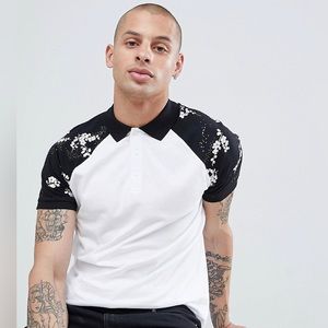 ASOS polo shirt with floral raglan sleeves